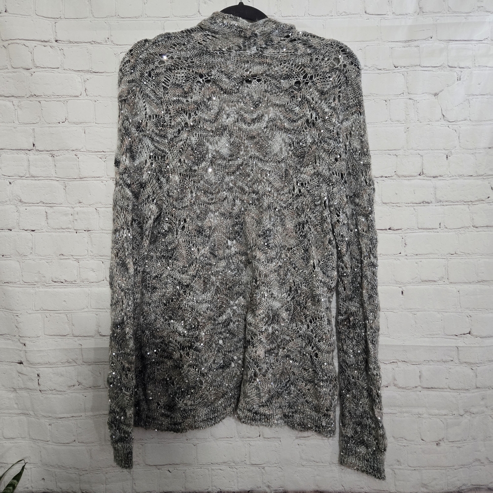 Coldwater Creek Sequin Lace Cardigan MOHAIR Sweater Open Front Knit Gray Sz L - Picture 5 of 8
